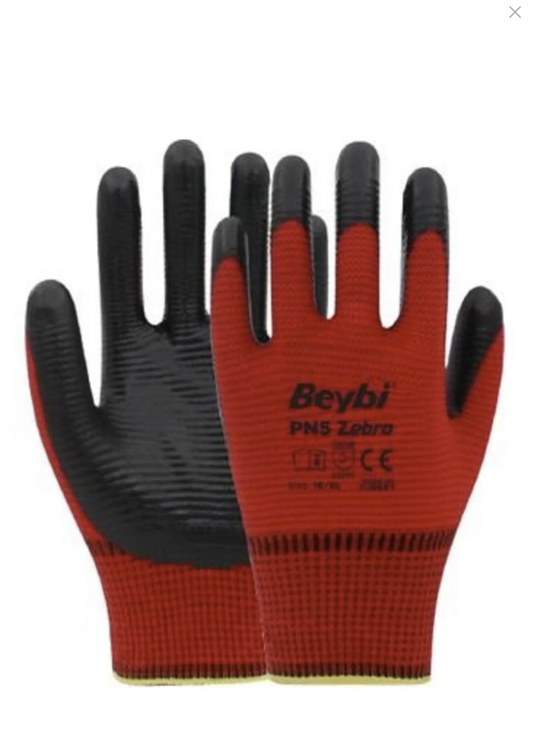 BEYBİ Pn5 Zebra Mavi Nitril Kaplı Örgü Polyester Iş Eldiveni
