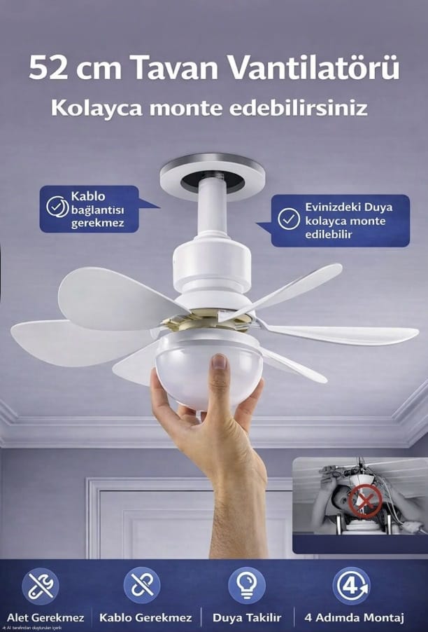 Tavan Vantilatörü Sessiz 3 Renk Işık Özelligi Uzaktan Kumandalı