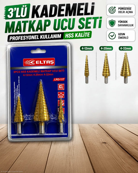 3 Parça Kademeli Matkap Ucu Seti (4-32 mm)