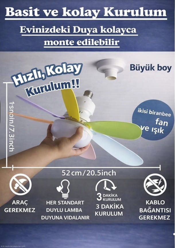 Tavan Vantilatörü Sessiz 3 Renk Işık Özelligi Uzaktan Kumandalı