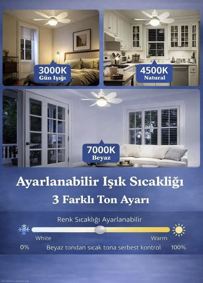 Tavan Vantilatörü Sessiz 3 Renk Işık Özelligi Uzaktan Kumandalı