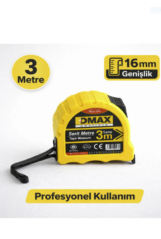 DMAX 3 Metre Şerit Metre 16mm Profesyonel Ölçüm Metresi Dayanıklı Gövde