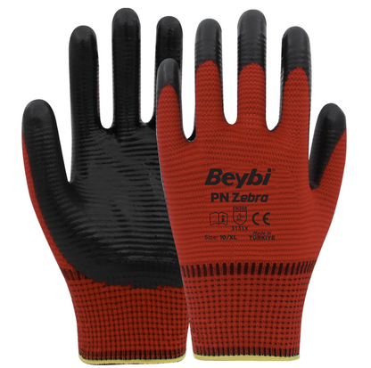 BEYBİ Pn Zebra Polyester Örme Nitril Eldiven